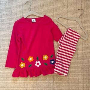 Florence Eiseman Size 4 Pink Floral Top and Striped Leggings Set